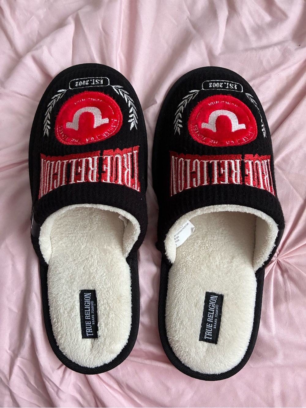True Religion Black and Red Cozy Slip-On Slippers